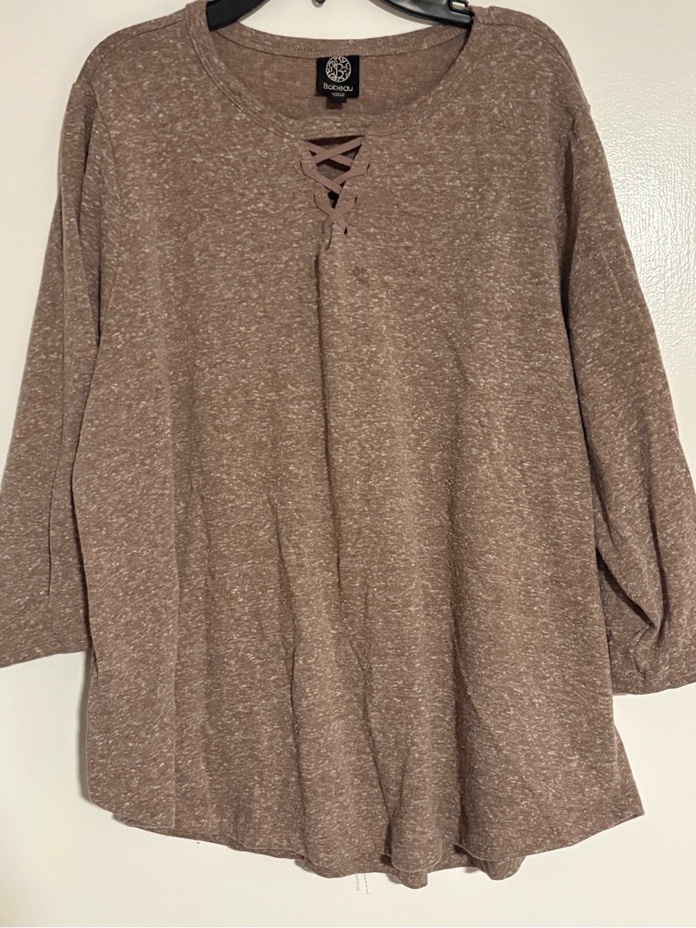 Bobeau 2X Brown Marled Lace-Up Tunic Top 🤎 Cozy Boho